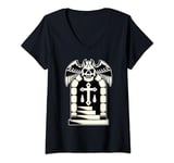 Womens Stairway to Heaven Skull Blackwork Tattoo Flash V-Neck T-Shirt