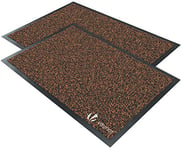 VOUNOT 2pcs Door Mats for Outdoor or Indoor, Dirt trapper, Non Slip Barrier Mat Washable Welcome Doormat Entrance Rug, Brown-Black, 40x60cm