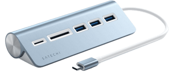 Satechi USB-C Aluminium USB-hubb & Minneskortläsare Blå