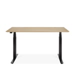 Ethnicraft - Bok Adjustable Desk - Varnished Oak Top - Black Base - With Cable Management -140 x 70 cm - Skrivbord - Alain Van Havre - Träfärgad - Trä