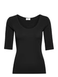 Cotton Stretch Scoop Neck Top Designers T-shirts & Tops Short-sleeved Black Filippa K
