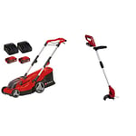 Einhell GE-CM 36/37 Li Power X-Change 36V Cordless Lawn Mower With 2 x Batteries and 2 x Fast Chargers | 37cm Cutting Width & GC-CT 18/24 Li Power X-Change 18V Cordless Strimmer