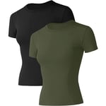 Kvinnors sömlösa träningströjor med korta ärmar, andningsbara, stretchiga, atletiska sporttröjor, gymkläder, fitness-T-shirts, träningskläder, yogatoppar M