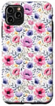Coque pour iPhone 11 Pro Max Fleurs botaniques florales violettes jaunes roses prairie fleurs
