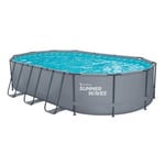 Summer Waves Frame Pool | Ovale 610x366x122 cm Gris | Kit piscine hors sol | Piscine de jardin & piscine en plastique