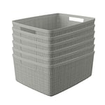 Curver Jute Decorative Plastic Organization and Storage Basket Perfect Bins for Home Office, Closet Shelves, Kitchen Pantry and All Bedroom Essentials, Set of 6