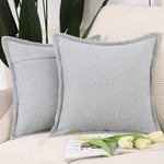 Madizz Lot de 2 Doux Housses de Coussin Courtes en Chenille Douce Simple décorative pour canapé Chambre Gris Clair 60 x 60 cm