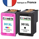 COMETE - 301 XL - Pack 2 Cartouches Made in France compatibles HP 301 XL Noir+Couleur - HP Envy Deskjet 1000 1510 2540 3050/ HP Envy 4500 4507 5530 / OfficeJet 2620 2622 4630