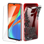 Brands LJSM Case for Motorola Moto G9 Play + Tempered Film Glass Screen Protector - Transparent Silicone Soft TPU Cover Shell for Motorola Moto G9 Play (6.5") -WM108