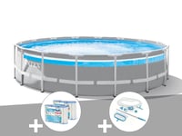 Kit piscine tubulaire Intex Prism Frame Clear Window ronde 4,88 x 1,22 m + Kit d'entretien + 6 cartouches de filtration