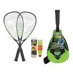 Talbot Torro Set Badminton Speed ​​​​5500, 2 Raquettes en Aluminium 56,5 cm, 5 Volants avec LED pour Jouer dans l'Obscurité, dans Un Sac à Dos Tendance, Vert Citron-Noir, 490118