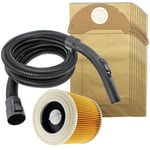 2m Hose + Filter + 10 Bags for KARCHER WD2 WD2.200 WD2.240 WD2024 WD2064 WD2200