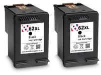 2 x 62 XL Black Refilled Ink Cartridges For HP Envy 5642e Printers