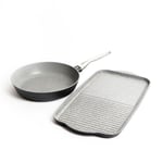 MasterClass Set of Cast Aluminium Fast-heating Frying Pan and Dual Griddle Tray