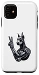 Coque pour iPhone 11 Panneau à main Doberman Robot Dog Cyborg Peace