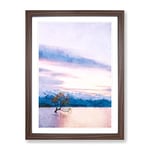 Lone Tree In New Zealand Painting Modern Framed Wall Art Print, Ready to Hang Picture for Living Room Bedroom Home Office Décor, Walnut A2 (64 x 46 cm)