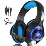 Beexcellent Stereo Gaming Headset for PS4 PC Xbox One Controller Bass Surround LED Light Noise Cancelling Headphones with Mic