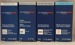 ClarinsMen Nettoyant Exfoliant,Fluid Hydratant,Gel Revitalisant& Fluid Apres 5ml