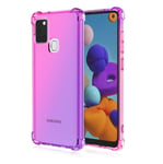 MISKQ case for Samsung Galaxy A21S, Phone Cover Shockproof, Rreinforced Corner, Silicone soft anti-fall TPU mobile phone case(Pink/purple)