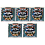 5x Hammerite Direct To Rust Hammered Silver Quick Drying Metal Paint 250ml