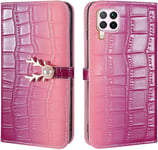 Coque Huawei P40 Lite Dégradé Couleur Crocodile Motif Cuir Pu Portefeuille Flip Case Luxe Perle Tête De Cerf Boucle Magnétique Violet/Rose