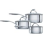 Circulon SteelShield S-Series Stainless Steel - Induction 3 Piece Saucepan Set- 16/18/20cm - Non stick - Dishwasher Safe - Stay Cool Handles and glass lids