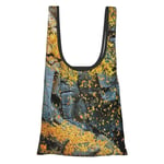 Xinkaize Leaves Decor Canadian Maple Trees Falling Leaves Down Surrounded By Scenic Rocks Stones Foliage Slate Blue And Yellow Reusable Fold Eco-Friendly Shopping Bags