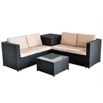 Polyrattan Lounge canapé d'angle 185x185CM Ensemble de sièges balcon salon de jardin avec boîte de support - Melko