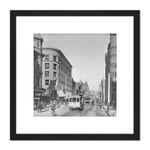 Spring Street Third 3rd Los Angeles California 1905 8X8 Inch Square Wooden Framed Wall Art Print Picture with Mount