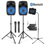 Home Karaoke Set with Tablet Mount, Wireless Mics, VPS102A PA Speakers & Stands