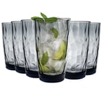 Bormioli Rocco 6x Diamond Highball Glasses Dimpled Water Tumblers 470ml Blue