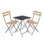 Fermob - Bistro matgrupp bord 57cm & 2 trä stolar anthracite - Matgrupper utomhus