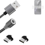 Magnetic charging cable for Motorola Edge 30 Neo with USB type C and Micro-USB c
