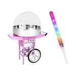Royal Catering Sockervaddsmaskin - Set inkl. 100 LED-sockervaddspinnar 72 cm 1.200 W Vagn Skyddskåpa