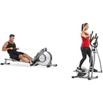 Sunny Health & Fitness Legacy Stepping Elliptical Machine, Total Body Cross Trainer with Ultra- Quiet Magnetic Belt Drive SF-E905 and Magnetic Rowing Machine SF-RW5515