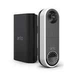Arlo Essential Wireless Video Doorbell Security Camera, 1080p HD Doorbell Camera + Rechargeable Battery Bundle, White