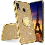 IMEIKONST Samsung A40 Case Ultra-Slim Glitter Sparkly Bling TPU Rotating Ring Stand Silicon Soft TPU Shockproof Protective Shell Skin Cover for Samsung Galaxy A40 Bling Golden KDL
