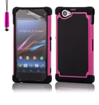 32nd ShockProof Series - Dual-Layer Shock and Kids Proof Case Cover for Sony Xperia Z1 Compact, Heavy Duty Defender Style Case - Hot Pink