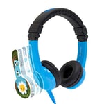 Explore Foldable Volume Limiting Kids Headphones | Built in Headphone Splitter and In Line Mic | For Tablets and Computers | Blue