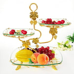 Fruit Basket Bowl, Glass Fruit Plate, Cake Stand, 3 Tier Round Square Bowl Set with Metal Rack, Tiered Serving Stand, Dessert Appetizer Cake Candy Chip Dip (Gold Silver) (Color : Golden square disc)