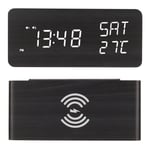 Wooden Digital Alarm Clock With Wireless Charging Black Adjust Brightness SG5