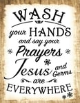 Lewistons-Of-London Wash Hands Bathroom Toilet Prayers Jesus Quote Vintage Retro Man Cave Bar Pub Shed Novelty Gift Tin Wall Décor Metal Sign