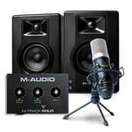 M-Audio Recording, Streaming and Podcasting Bundle – M-Track Solo USB Audio Interface, BX3 Stereo Speakers and Marantz MPM-1000 Condenser Microphone