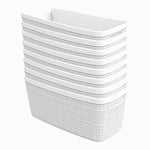 Curver Jute Decorative Plastic Organization and Storage Basket Perfect Bins for Home Office, Closet Shelves, Kitchen Pantry and All Bedroom Essentials, Slim, White, Set of 8