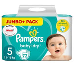 Pampers Baby-Dry Nappies, Size 5 (11-16kg) Jumbo+ Pack (72 per pack)