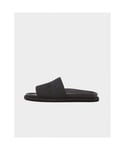 Moschino Mens All Over Logo Print Sliders in Black - Size UK 12
