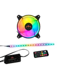 DUTZO RGB Kit 1 - 1x RGB blæser + 1x LED strip + fjernbetjening & controller - 120mm - Sort med RGB LED lys - 24 dBA