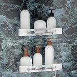 SXCDD Étagère de salle de bain adhésive carrée argentée Panier de douche noir Panier de rangement facile et rapide (2 rectangles en aluminium)