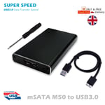 New mSATA to USB 3.0 External Disk Enclosure Converter Adapter SSD Case Box UK