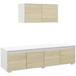 2 Pieces TV Cabinet Set for 70 inch TVs with Wall Mounted